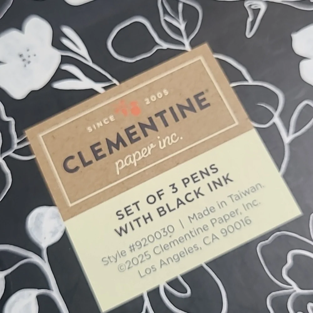 Clementine Black Floral 3-Piece Pen Set with Gold Accents
